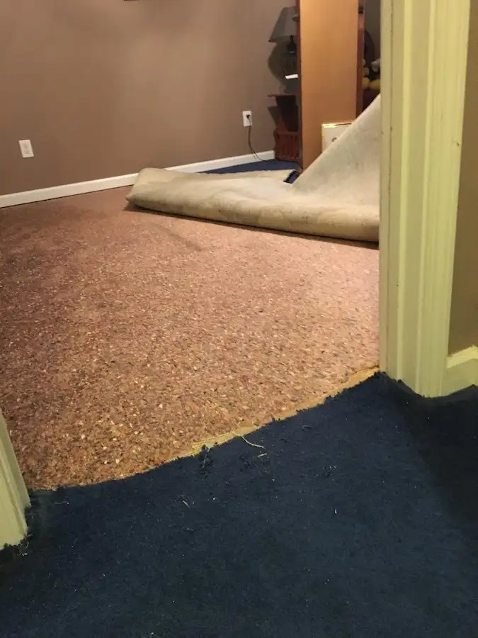 Carpet pad removal revealing water damage during Water Mitigation Services in Susanville