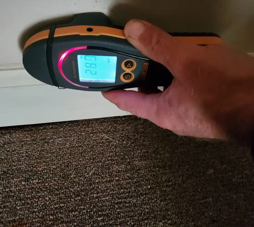 Moisture detection at baseboard during Sewage Cleanup & Sanitation in Susanville